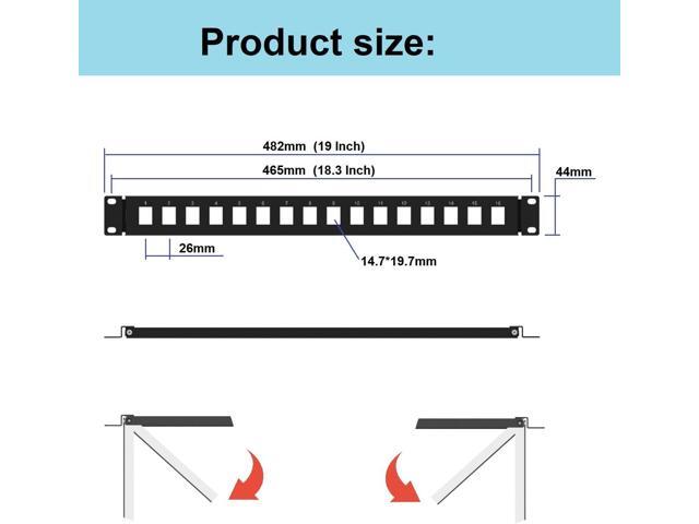 1U Hinged 16 Port Blank Keystone Patch Panel for 19 inches Rack Mount (1U16Holes)