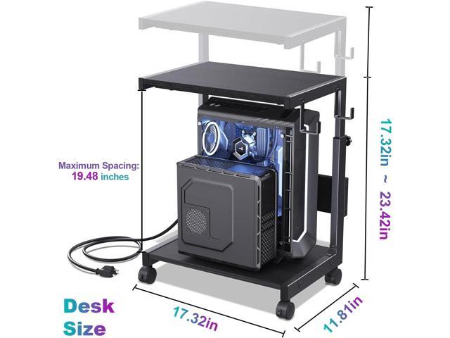 Computer Tower Stand with Charge Station and USB Charging Port - Height Adjustable PC Tower Stand, Under Desk CPU Holder Cart with Locking Caster...
