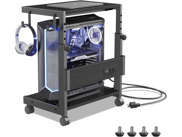 Computer Tower Stand with Charge Station and USB Charging Port - Height Adjustable PC Tower Stand, Under Desk CPU Holder Cart with Locking Caster...