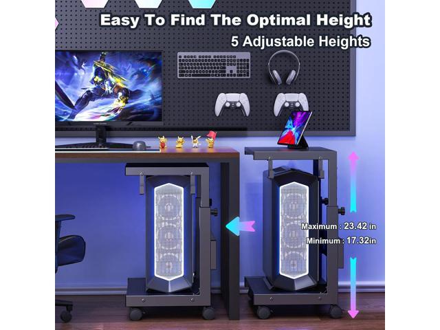 Computer Tower Stand with Charge Station and USB Charging Port - Height Adjustable PC Tower Stand, Under Desk CPU Holder Cart with Locking Caster...