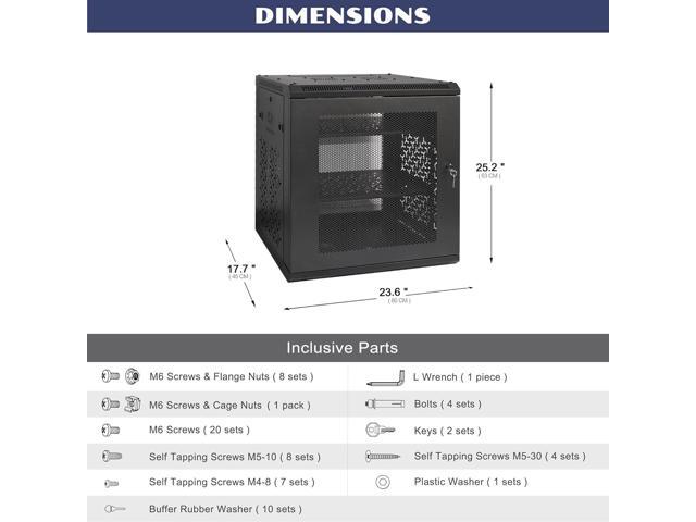 12U Wall Mount Server Cabinet with A Lockable Front Vented Door, Cooling Fans, Removable Side Panels - 45cm Depth, 19' Network Rack Including 2 PCS...