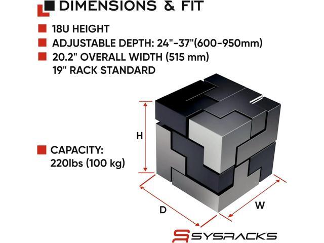 Sysracks 18U 4 Post Open Frame 19 inch Network Server Rack Relay Cabinet Adjustable Depth 24'-37'