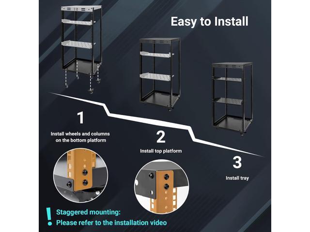 20U Server Rack w/ 2 Racks, Versatile Open Frame IT Rack - Wall-Mount, Rotate and Push w/Ease, AV Rack w/Top & Bottom Panels, Hook and Loop Straps...