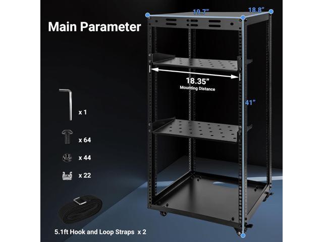 20U Server Rack w/ 2 Racks, Versatile Open Frame IT Rack - Wall-Mount, Rotate and Push w/Ease, AV Rack w/Top & Bottom Panels, Hook and Loop Straps...