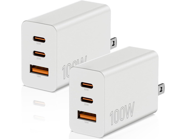 65W USB C Charger Block, 2Pack 3 Port PD & AC Super Fast Type C Charging Adapter, 100W Wall Charger Plug Cube for MacBook Pro/Air,iPad Pro,iPhone...