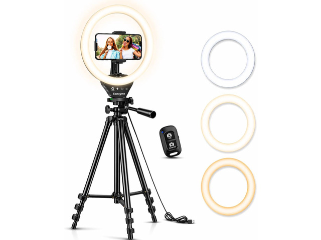 Sensyne Ring Light with Stand, 50' Phone Tripod for iPhone & Android, LED Ring Light with Remote, 3 Color Modes & 10 Brightness Levels for TikTok,...