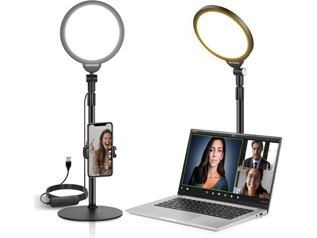NEEWER Basics 7' Desk Ring Light for Video Recording, 10W Dimmable Full Screen Key Lighting with Stand & Phone Holder for iPhone Computer Laptop Vlog...
