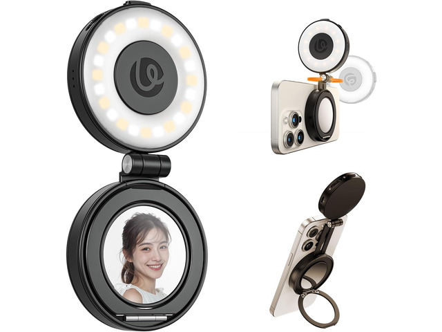 ULANZI LM23 Magnetic Selfie Light, Upgraded 360° Phone Selfie Ring Light for iPhone Magsafe, LED Phone Beauty Fill Lights with Mirror for...