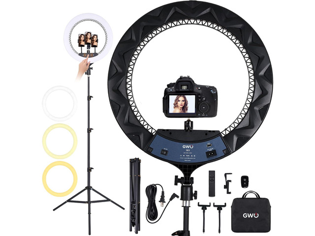GWO 18 inch LED Ring Light with Tripod Stand 6000K Dimmable Makeup Selfie Light with Touch Panel Phone Holders for YouTube Vlog Video Shooting...