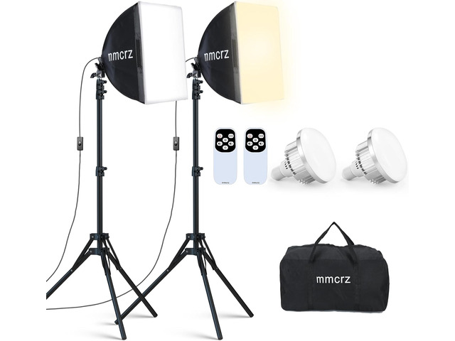2Pack Professional Softbox Lighting Kit, 16'' x 16'' Studio Lights with 85W 2700-6500K E27 LED Bulbs, Continuous Lighting for Photography/Video...