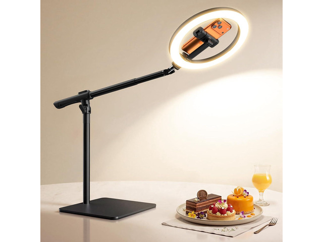 LUXSURE Ring Light with Stand for Desk,Adjustable Overhead Phone Mount with 10' Selfie Light Phone Tripod with Ring Light and Remote, Phone Stand...