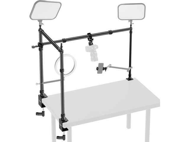 NEEWER Overhead Camera Mount Rig with Dual Ball Head Super Clamp/Phone Holder/C Clamp for Desktop Top Down Shots, Metal Multi Device Mount Platform...