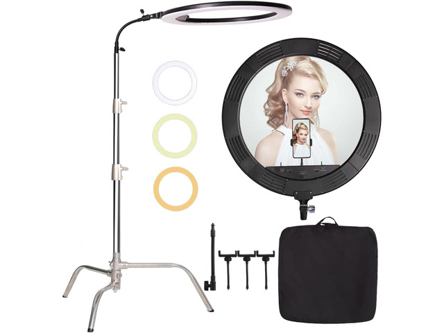 25inch 75W 3000K-6600K Dimmable Bi-Color LED Large Ring Light with Stainless Steel Heavy Duty Photography Light Stand, Soft Tube for Makeup,...