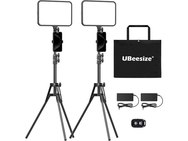 UBeesize 2 Pack LED Video Light Kit, Photography Lighting, 13' Studio Lights with 65' Tripod Stand and Phone Holders, Podcast Lighting for Video...