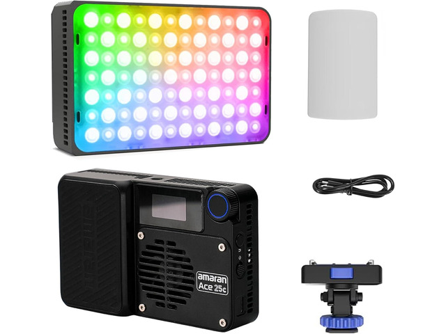 Amaran Ace 25c RGB Video Light,25W On Camera Pocket Video Light CCT 2300k-10000k, 5,908 lux @ 0.5m Illumination,with Rechargeable Battery and PD...