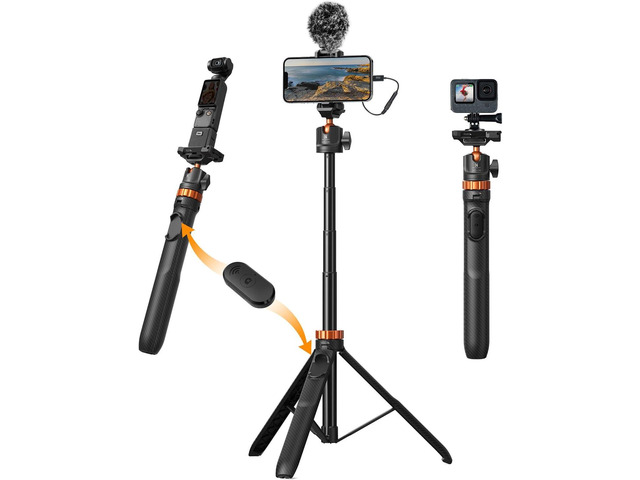 K & F CONCEPT MS08 62'' Phone Selfie Stick Tripod, 2-in-1 Extendable Cell Phone Tripod Stand with Remote, 360° Ball Head Camera Tripod Compatible...