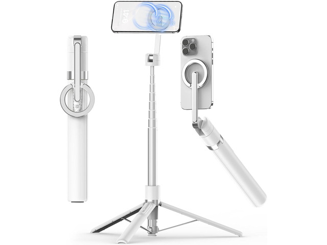 TONEOF 68' Magnetic Selfie Stick Tripod with Aluminum Strong Magnetic Holder for Magsafe, 360° Rotatable Travel Phone Tripod Stand with Metal Ring...