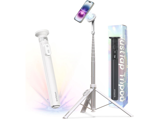 KraftGeek 66'' Magnetic Phone Tripod for iPhone MagSafe Automatic Selfie Stick with Remote, Portable Tripod Stand for Video Recording, Travel,...