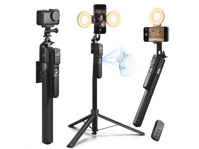 K & F CONCEPT 71 Auto Face Tracking Tripod, 360Â° Rotation Selfie Stick with 2 Fill Lights, Gesture Remote Control for Vlogging, Live Streaming Video...