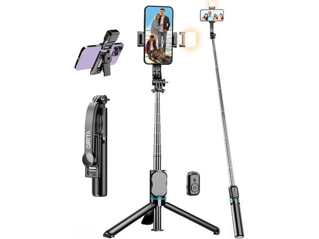42' Selfie Stick Tripod with Fill Light Extendable Phone Stand All-in-1 Selfie Stick Travel Tripod with Detachable Remote & Phone Holder Cell Phone...