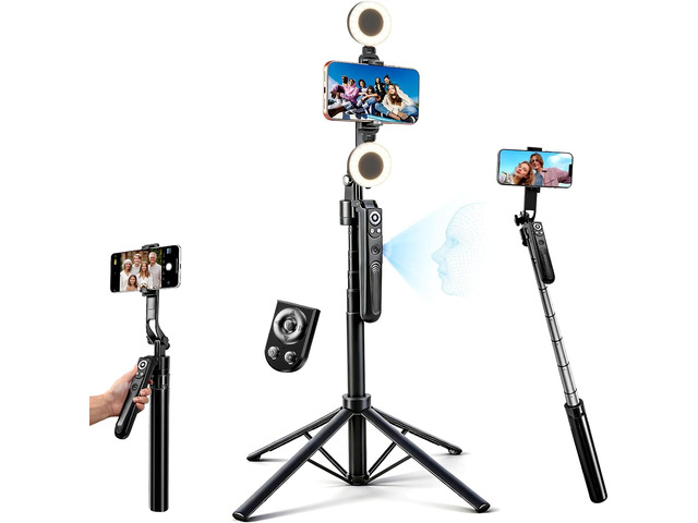 Auto Face Tracking Selfie Stick Tripod for iPhone with Light 360° Rotation That Follows Your Movement 70.9' Camera Tripod Stand with Remote for...
