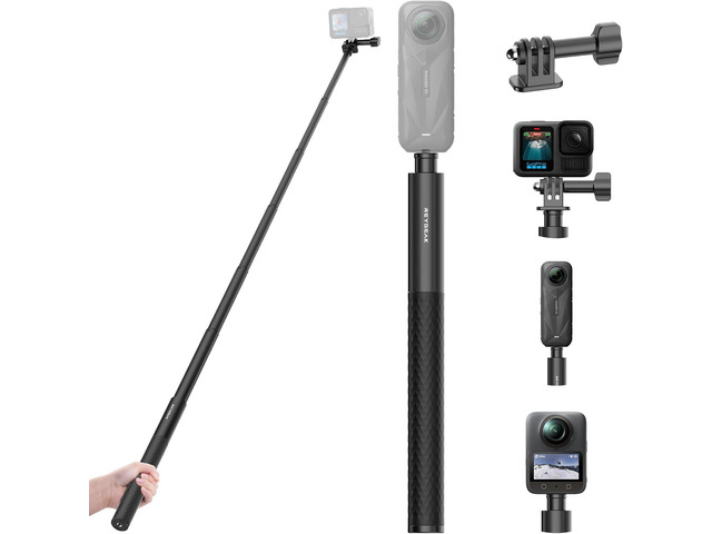 REYGEAK 51 Inch Invisible Selfie Stick for Insta360 X5,Extension Selfie Pole with 1/4 and Dual-Claws,Aluminum Long Monopod for GoPro/Osmo360/Action...