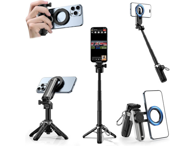 CloudValley Magnetic Selfie Stick & Mini Tripod, 360° Rotation Extendable Handheld Stabilizer/Camera Grip with Remote, 5 in 1 Portable Phone Stand...