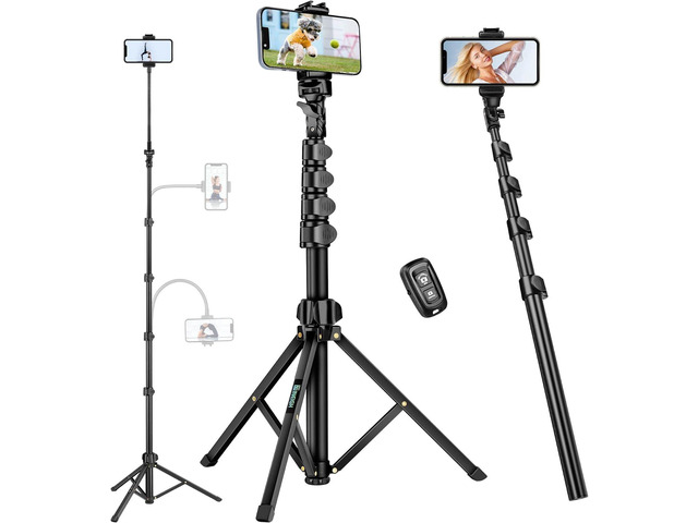 Selfie Stick Tripod, 85' Phone Tripod, Aluminum Tripod Stand for Video Recording Photo Vlog, Travel Cell Phone Tripod with Gooseneck/Remote/Phone...