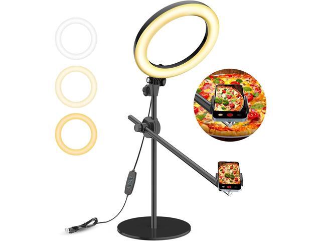 Selfie Ring Light with Stand and Phone Holder,Overhead Phone Mount with 10.5' Ring Lights,Desk Circle Lingt with Tripod Adjustable Shooting Arm for...