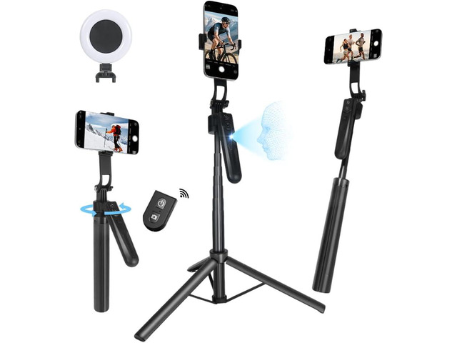 Extendable Auto Face Tracking Tripod for iPhone with light, No App, 360° Rotation selfie stick for iPhone/Android, Phone Tripod with Remote Control...