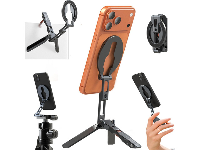 MOSENVKA Ultra-Compact Magnetic Phone Tripod with Foldable Hook Design, N52 Magnets, Cold Shoe & 1/4' Screw &Arca-Swiss- Phone Stand for iPhone...