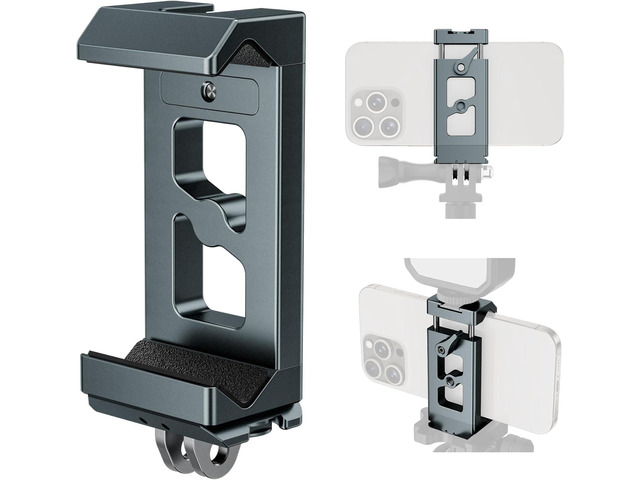 Metal Phone Tripod Mount Arca Port & Action Camera Adapter, Adjustable Smartphone Tripod Adapter Clamp Cell Phone Stand Holder Compatible with...