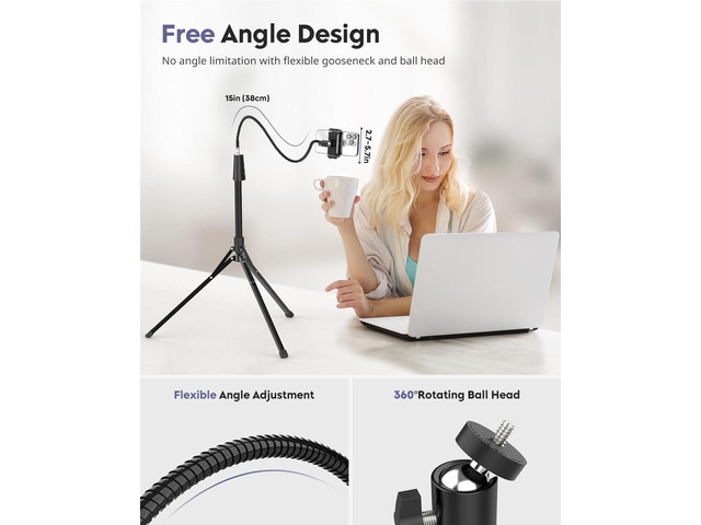 Aureday Phone Tripod, 92' Cell Phone Stand with 15' Gooseneck, Remote and Phone Holder, Overhead & Selfie Stick for Recording/Watching/Vlog,...