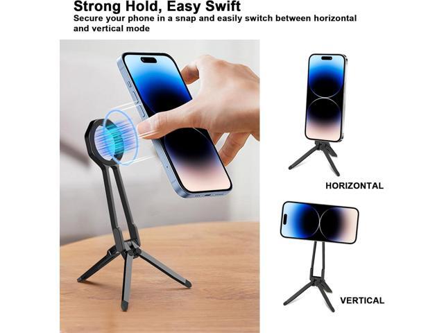 Foldable Magnetic Phone Tripod for iPhone, Mini Tripod Pocket Cell Phone Stand Smartphone Desk Stand, Portable Magnetic Phone Stand with iPhone 16...