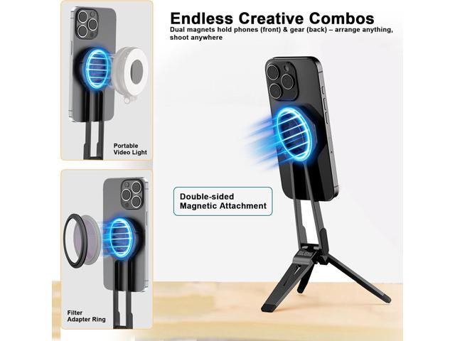 Foldable Magnetic Phone Tripod for iPhone, Mini Tripod Pocket Cell Phone Stand Smartphone Desk Stand, Portable Magnetic Phone Stand with iPhone 16...