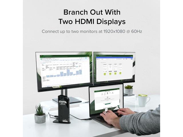 Plugable Universal Laptop Docking Station Dual HDMI Monitor for Windows and Mac (Driver Required), USB 3.0 or USB-C, 2X HDMI, Gigabit Ethernet,...