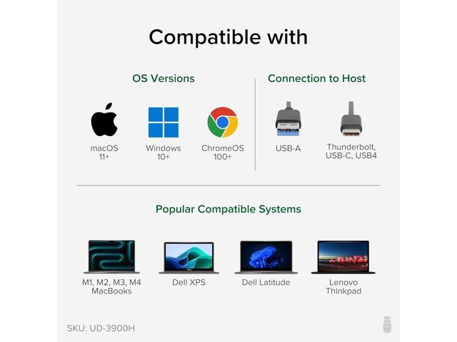 Plugable USB 3.0 Universal Docking Station for Windows, macOS, ChromeOS (Dual HDMI Monitors or DVI/VGA, Gigabit Ethernet, Audio, 6 USB Ports)