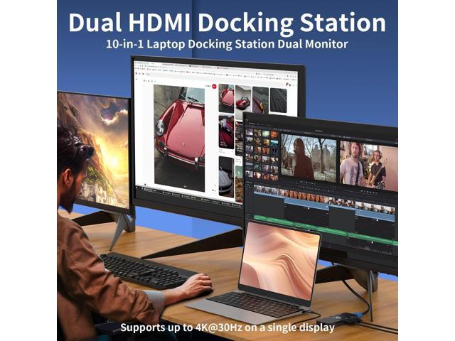 USB C Hub, 10-in-1 Docking Station Dual Monitor with 4K HDMI, VGA, Fast Charging Port, USB 3.0 & 2 USB 2.0 Ports, SD/TF Card Reader, 3.5mm AUX, USB...