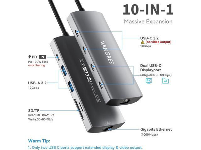 USB C Hub with Dual 4K@60Hz Displayports, 2 USB-A & 2 USBC 3.2 10Gbps Ports, 1Gbps Ethernet, 100W PD, SD/TF, USB C Splitter Docking Station for...