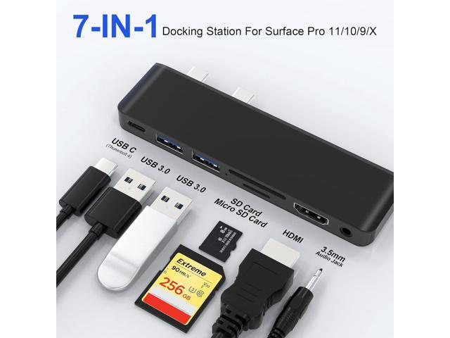 Surface Pro 11/10/9 Accessories Docking Station & Adapter - 7-in-1 USB-C Hub for Dual Monitor, with 4K HDMI, USB C Thunderbolt 4...