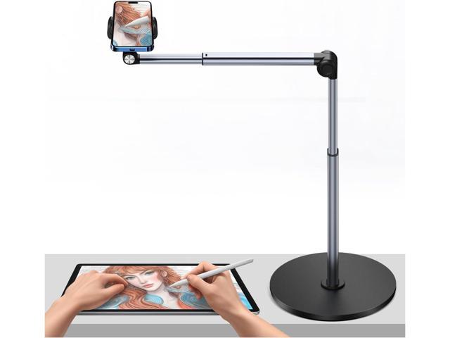 yAyusi Heavy Duty Aluminum Overhead Tripod for iPhone, 12 in Long Phone Mount for Desk, Flexible Articulating Arm Overhead Phone Mount for Live...
