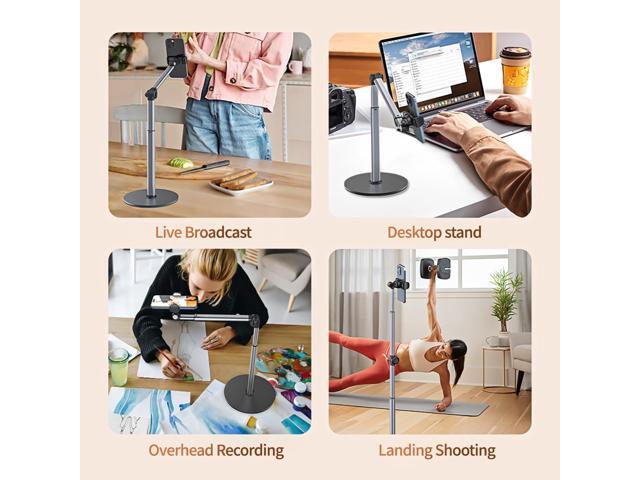 yAyusi Heavy Duty Aluminum Overhead Tripod for iPhone, 12 in Long Phone Mount for Desk, Flexible Articulating Arm Overhead Phone Mount for Live...