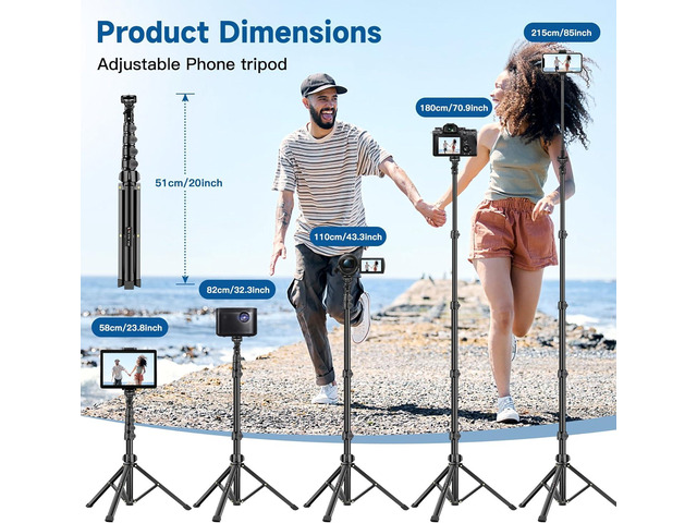 Phone Tripod Stand, 85' Tall Cellphone Tripod for iPhone with Gooseneck Remote, Flexible Portable Phone Stand for Recording, Compatible with iPhone...