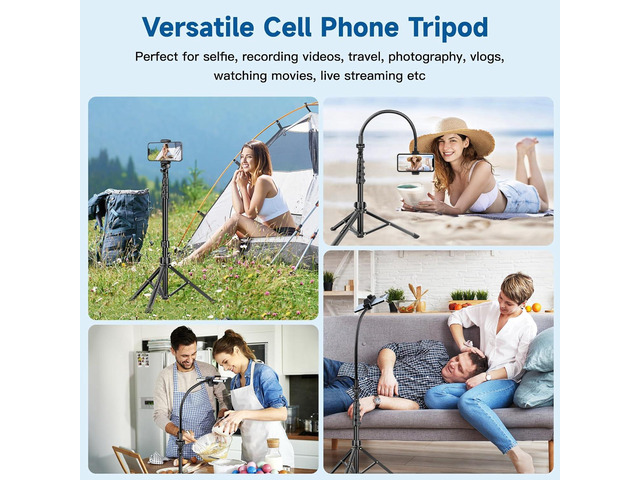 Phone Tripod Stand, 85' Tall Cellphone Tripod for iPhone with Gooseneck Remote, Flexible Portable Phone Stand for Recording, Compatible with iPhone...