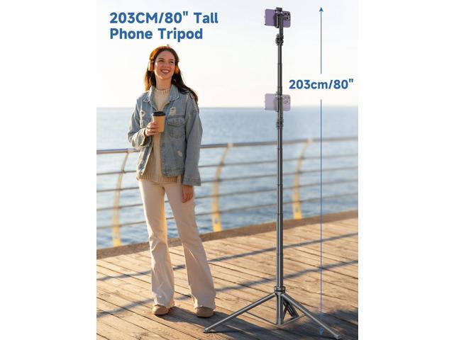 75' Phone Tripod, Selfie Stick with Remote and Phone Holder, Extendable Tripod for iPhone, Aluminum Cellphone TripodStand 360° Rotation Travel...