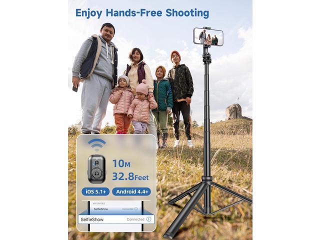 75' Phone Tripod, Selfie Stick with Remote and Phone Holder, Extendable Tripod for iPhone, Aluminum Cellphone TripodStand 360° Rotation Travel...