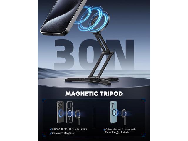 Magnetic Pocket Phone Tripod Foldable Compatible with Magsafe for iPhone 16/15/14/13/12 Plus Pro Max Series, MG03 PRO Aluminium Smartphone Mini...