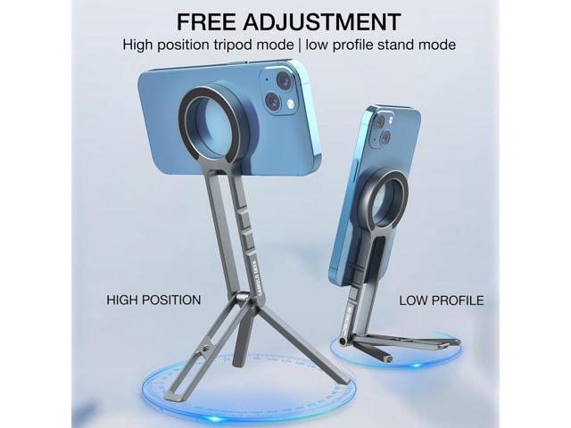 Magnetic Phone Tripod Stand Compatible with iPhone 16 15 14 13 12 Magsafe - Aluminium Smartphone Mini Tripod Pocket Cell Phone Stand Dual-Sided...