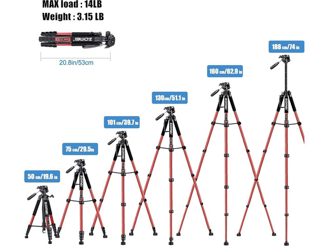 ZOMEI Tripod 74 Camera Tripod, Aluminum Professional Heavy Duty Camera Tripod Stand, Tripod for Camera DSLR SLR with Carry Bag, Compatible with...