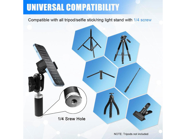Tripod Phone Mount, Universal Phone Holder for Tripod, Cell Phone Tripod Mount Adapter Multi Angle Adjustment Tripod Phone Holder for iPhone,...